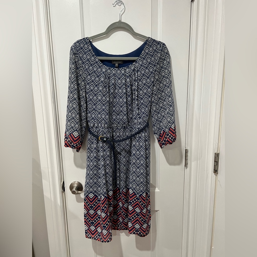 Luxology Blue and White Geometric Dress size M